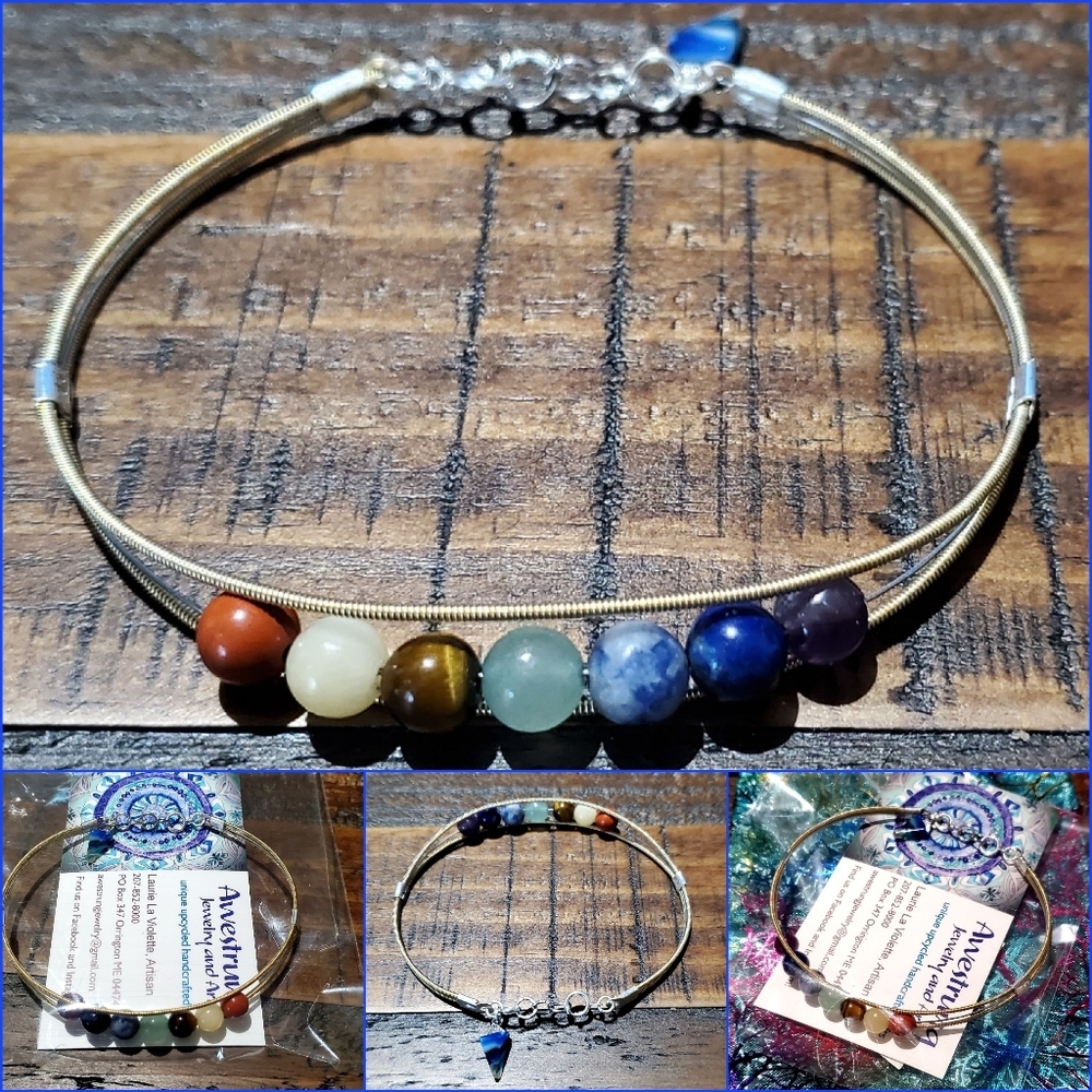 Handmade Custom Made Guitar String Chakra Bracelet hand-crafted!